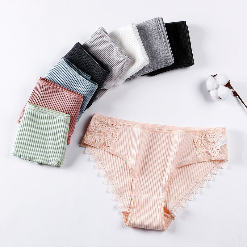 3-PAK A&B Intimates Ribbed Romance – bawełniane koronkowe figi (Zestaw 3 kolorów)